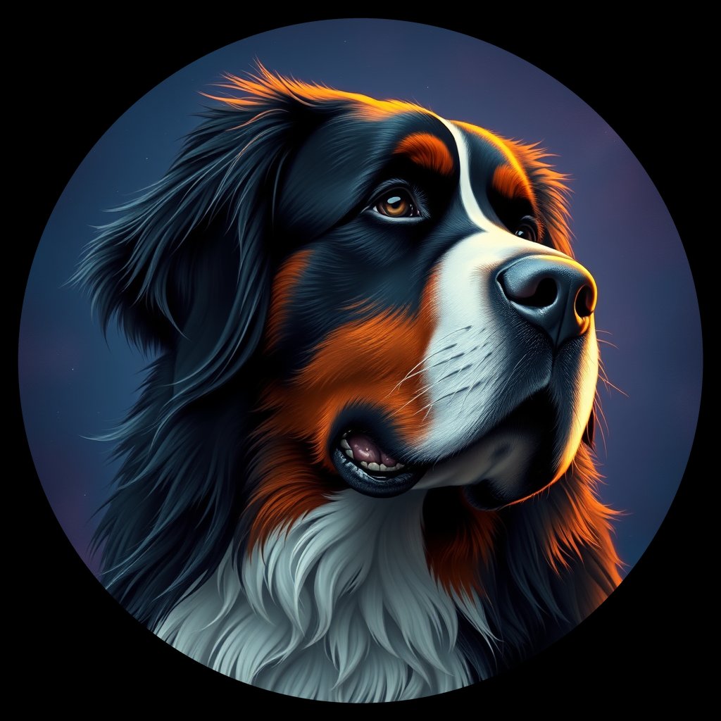 Cosmic medallion portrait of Bernese_Mountain_Dog_3227, a Bernese Mountain Dog