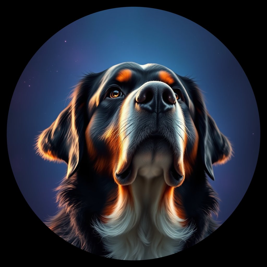 Cosmic medallion portrait of Bernese_Mountain_Dog_3243, a Bernese Mountain Dog