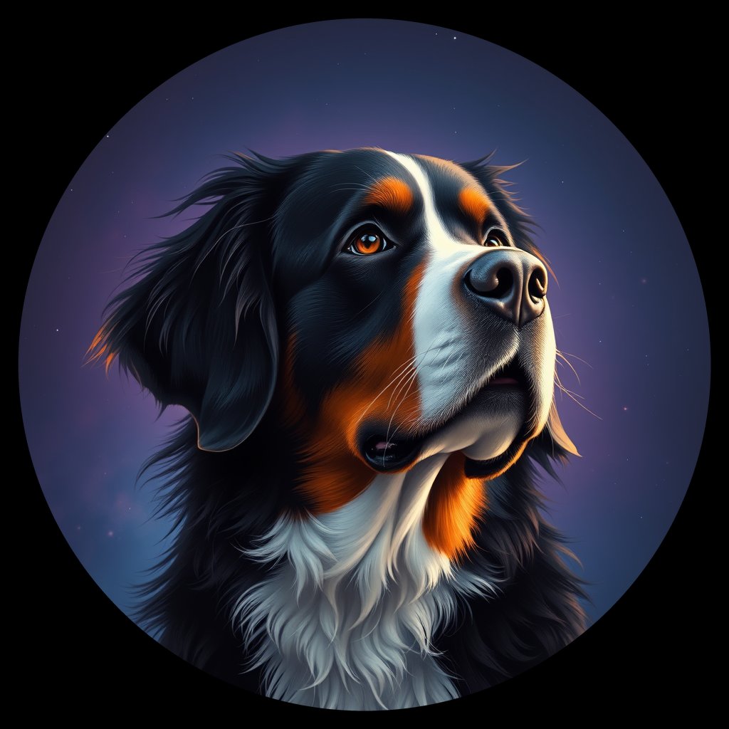 Cosmic medallion portrait of Bernese_Mountain_Dog_3271, a Bernese Mountain Dog