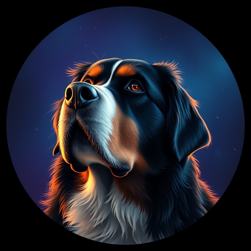 Cosmic medallion portrait of Bernese_Mountain_Dog_3286, a Bernese Mountain Dog