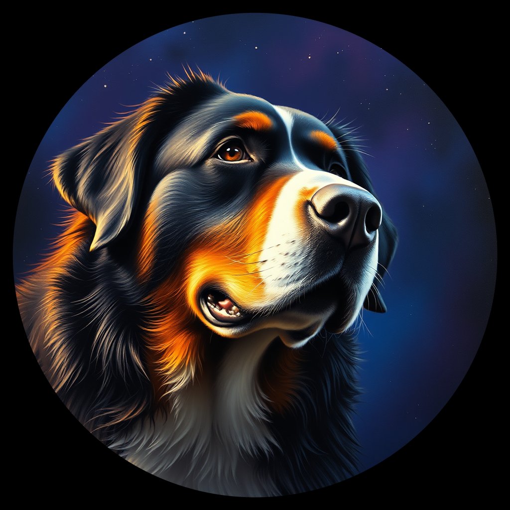 Cosmic medallion portrait of Bernese_Mountain_Dog_3411, a Bernese Mountain Dog