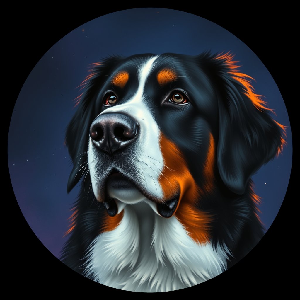 Cosmic medallion portrait of Bernese_Mountain_Dog_3423, a Bernese Mountain Dog