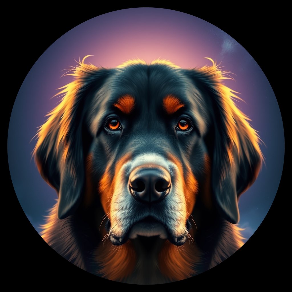 Cosmic medallion portrait of Bernese_Mountain_Dog_3478, a Bernese Mountain Dog