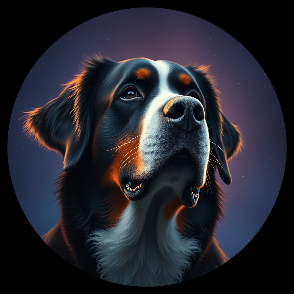 Cosmic medallion portrait of Bernese_Mountain_Dog_3537, a Bernese Mountain Dog