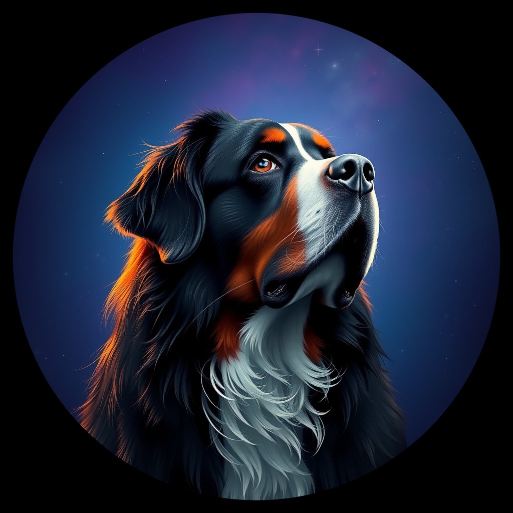 Cosmic medallion portrait of Bernese_Mountain_Dog_3542, a Bernese Mountain Dog