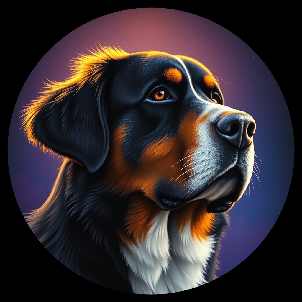 Cosmic medallion portrait of Bernese_Mountain_Dog_3671, a Bernese Mountain Dog