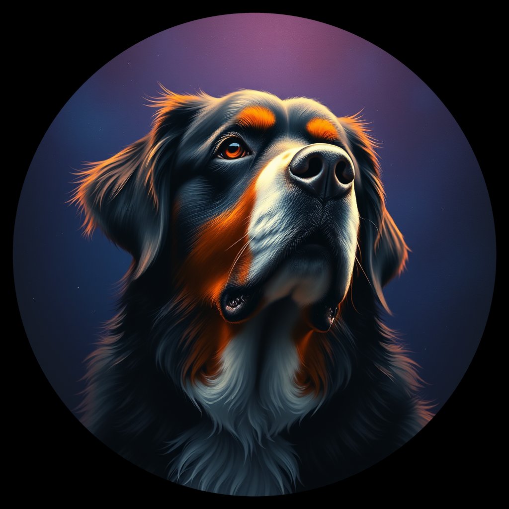 Cosmic medallion portrait of Bernese_Mountain_Dog_3675, a Bernese Mountain Dog