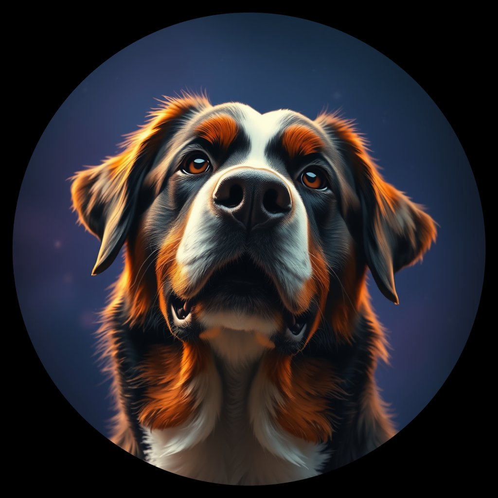 Cosmic medallion portrait of Bernese_Mountain_Dog_3679, a Bernese Mountain Dog