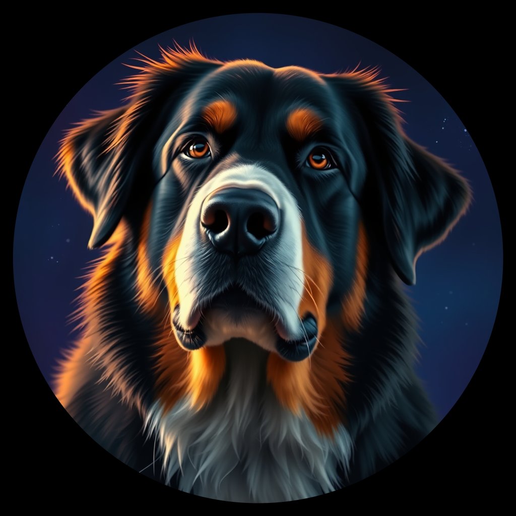 Cosmic medallion portrait of Bernese_Mountain_Dog_3690, a Bernese Mountain Dog