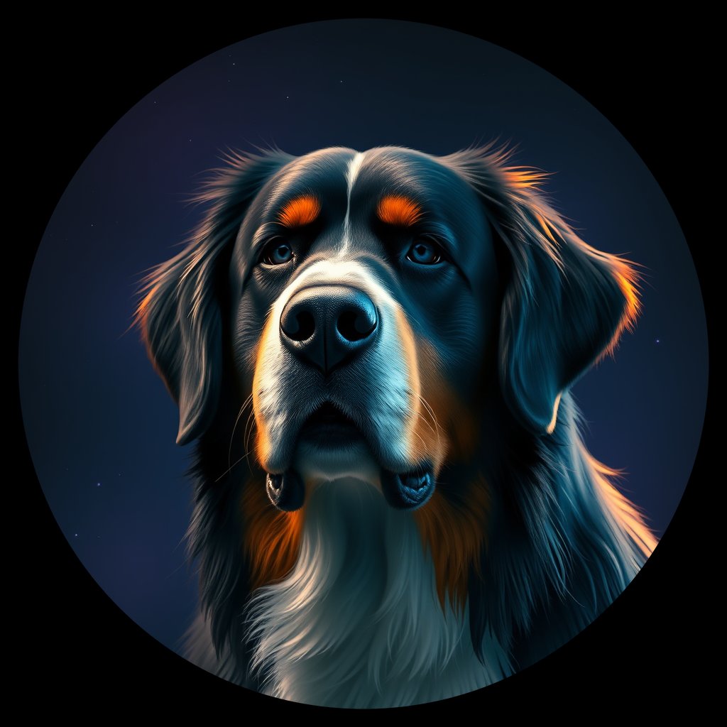 Cosmic medallion portrait of Bernese_Mountain_Dog_3692, a Bernese Mountain Dog