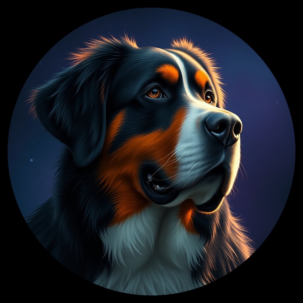 Cosmic medallion portrait of Bernese_Mountain_Dog_3719, a Bernese Mountain Dog