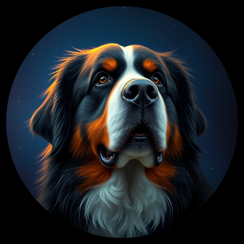 Cosmic medallion portrait of Bernese_Mountain_Dog_3728, a Bernese Mountain Dog