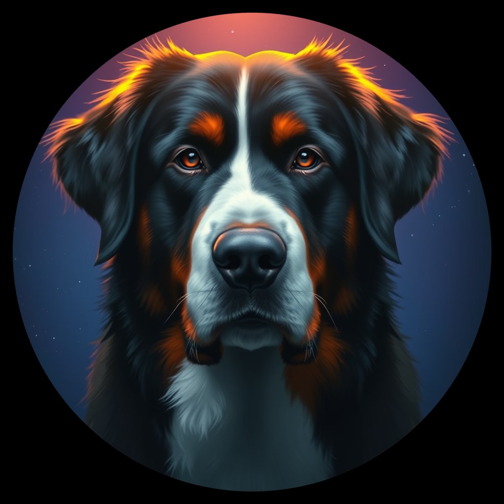 Cosmic medallion portrait of Bernese_Mountain_Dog_3743, a Bernese Mountain Dog