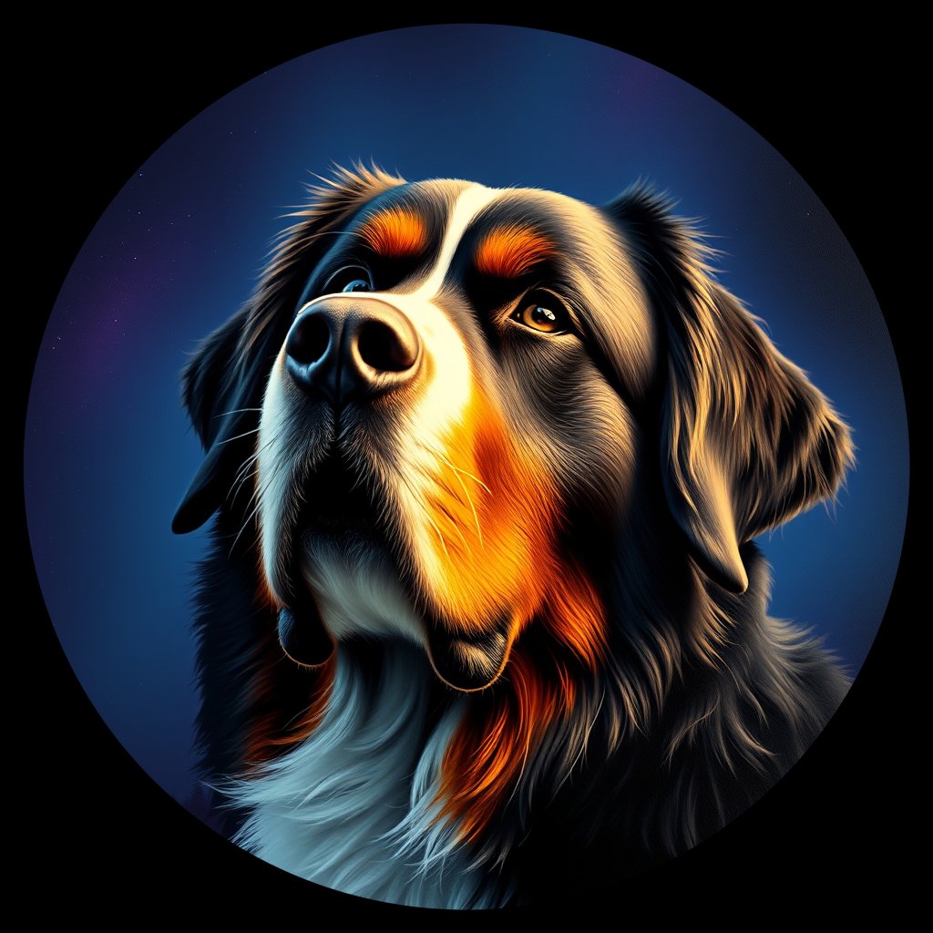 Cosmic medallion portrait of Bernese_Mountain_Dog_3747, a Bernese Mountain Dog