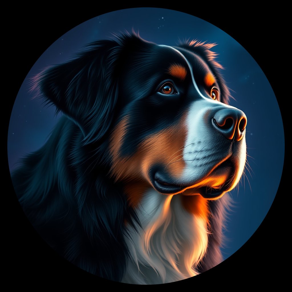 Cosmic medallion portrait of Bernese_Mountain_Dog_3798, a Bernese Mountain Dog
