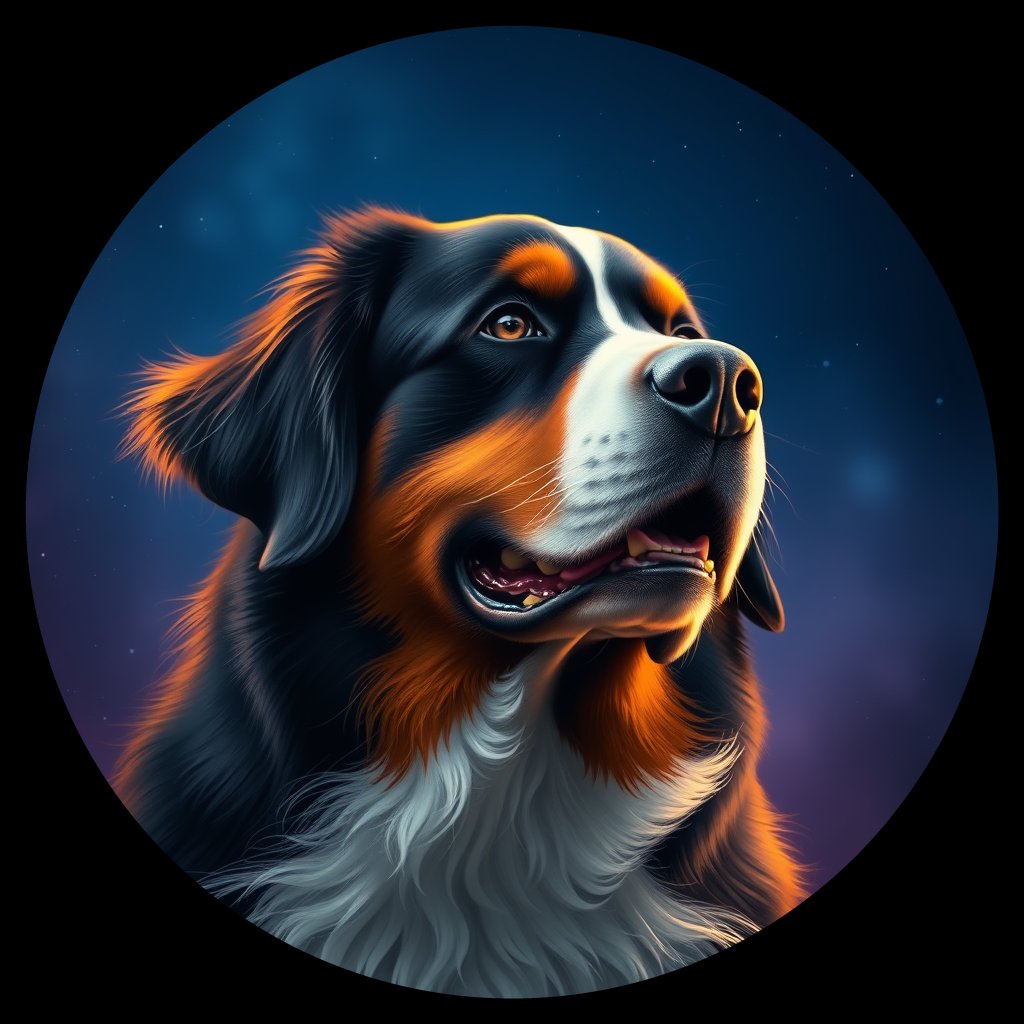 Cosmic medallion portrait of Bernese_Mountain_Dog_3845, a Bernese Mountain Dog