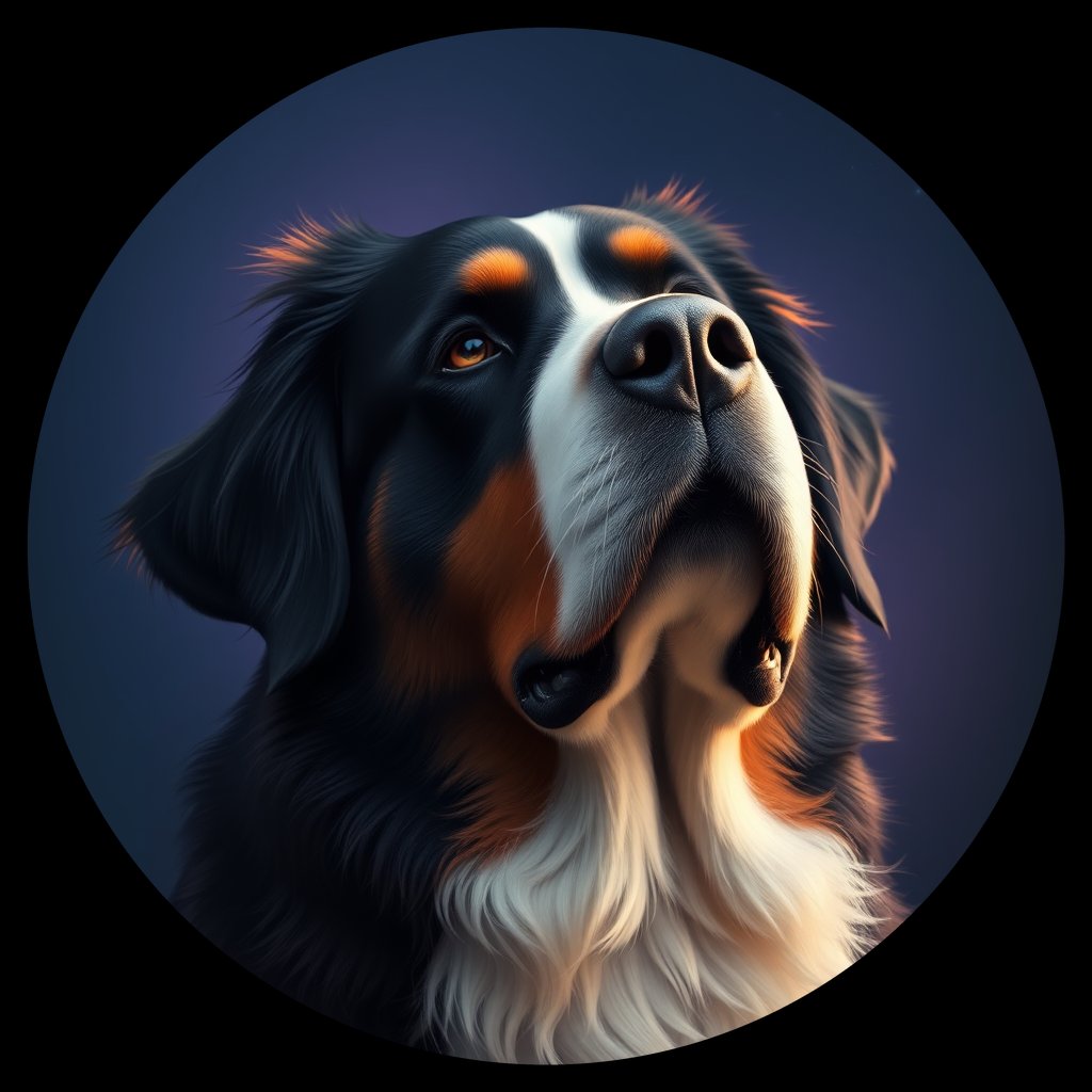 Cosmic medallion portrait of Bernese_Mountain_Dog_3872, a Bernese Mountain Dog