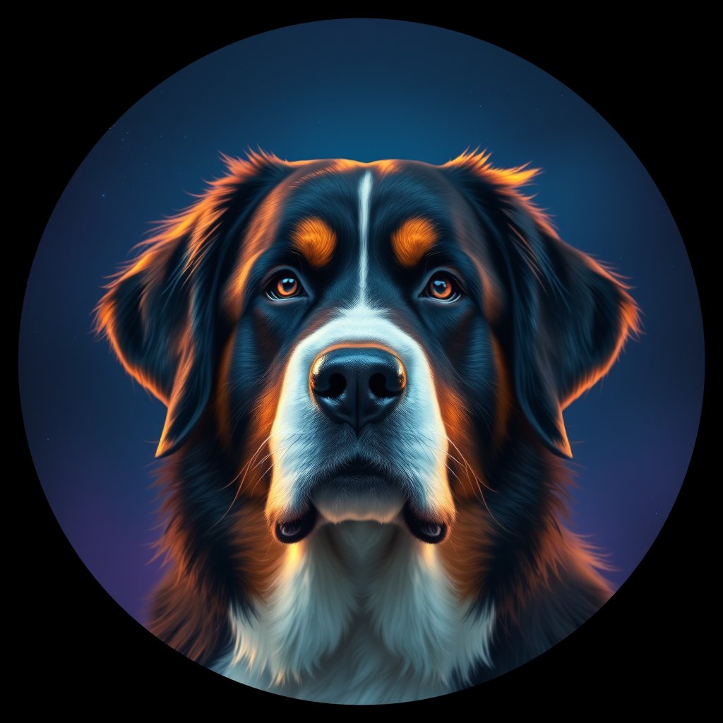 Cosmic medallion portrait of Bernese_Mountain_Dog_3911, a Bernese Mountain Dog