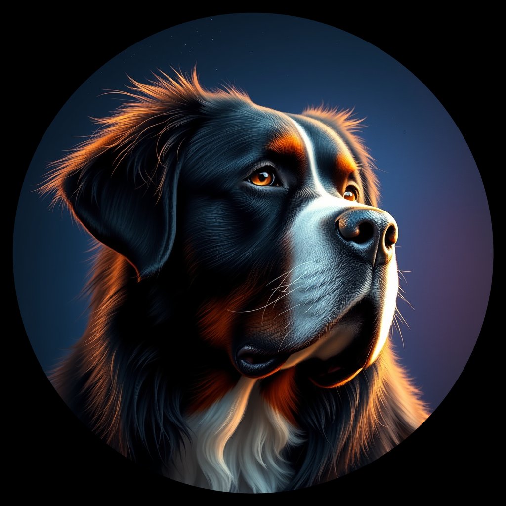 Cosmic medallion portrait of Bernese_Mountain_Dog_3927, a Bernese Mountain Dog
