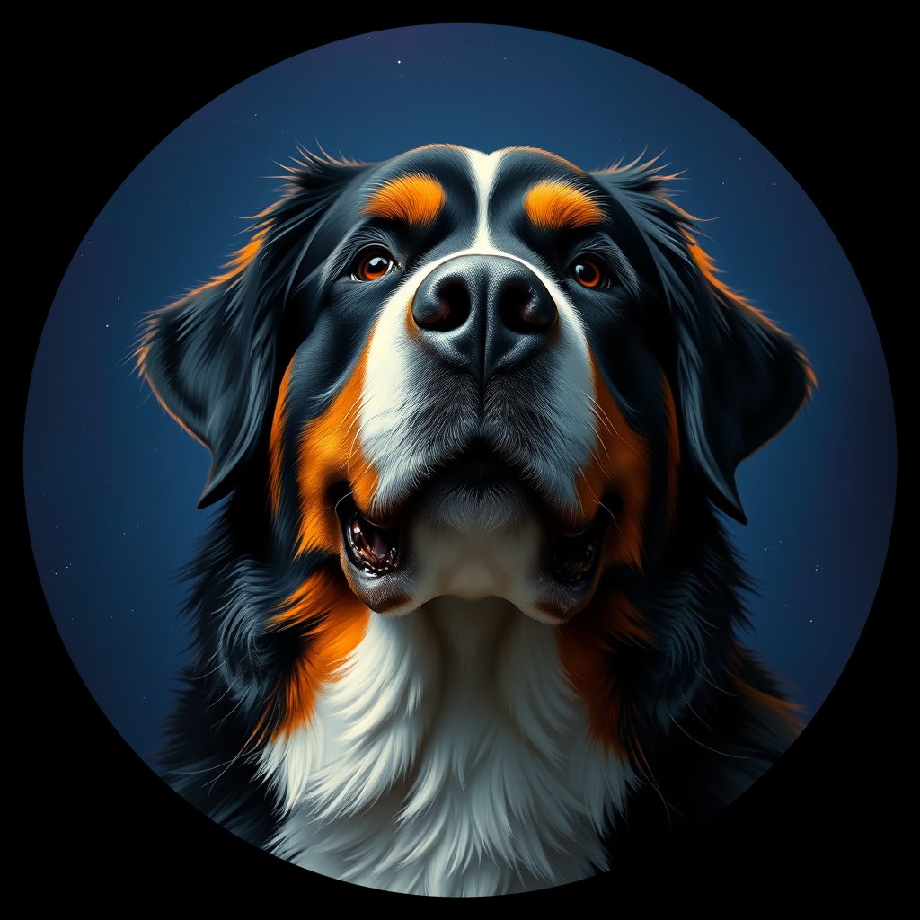 Cosmic medallion portrait of Bernese_Mountain_Dog_3931, a Bernese Mountain Dog