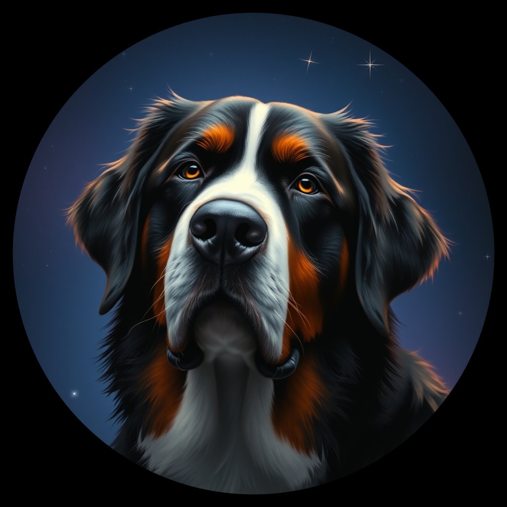 Cosmic medallion portrait of Bernese_Mountain_Dog_3951, a Bernese Mountain Dog