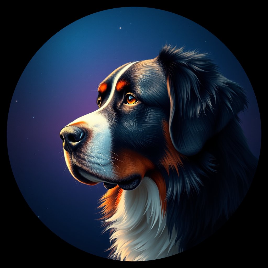 Cosmic medallion portrait of Bernese_Mountain_Dog_3973, a Bernese Mountain Dog