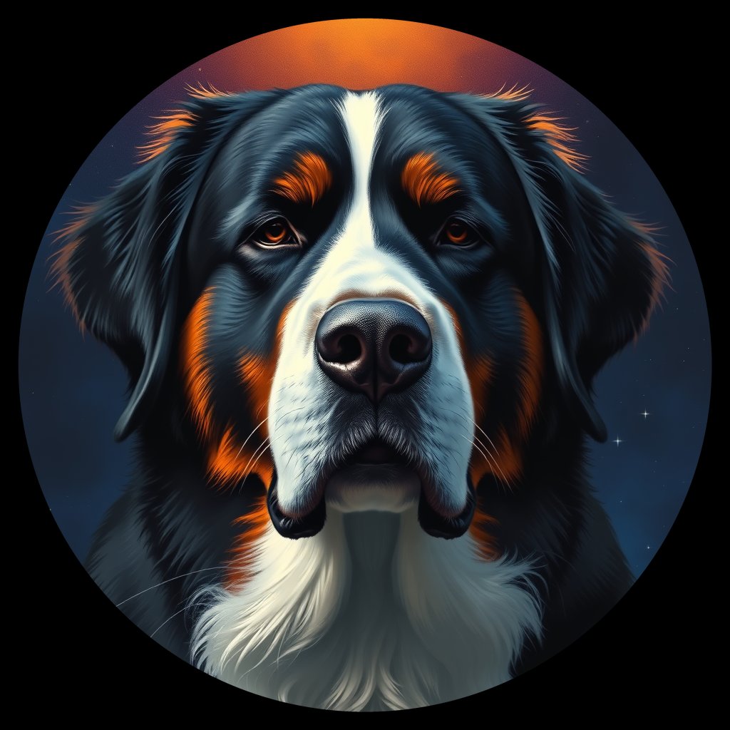 Cosmic medallion portrait of Bernese_Mountain_Dog_4065, a Bernese Mountain Dog