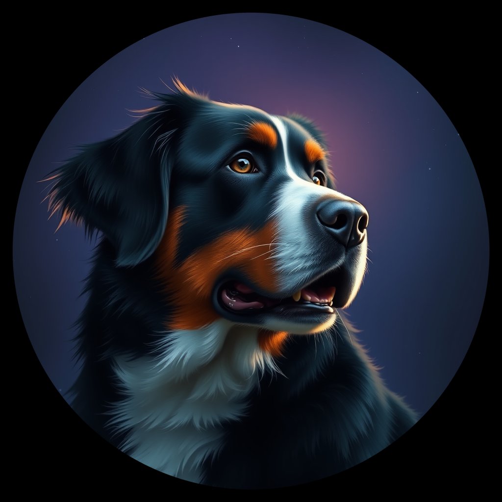 Cosmic medallion portrait of Bernese_Mountain_Dog_4081, a Bernese Mountain Dog