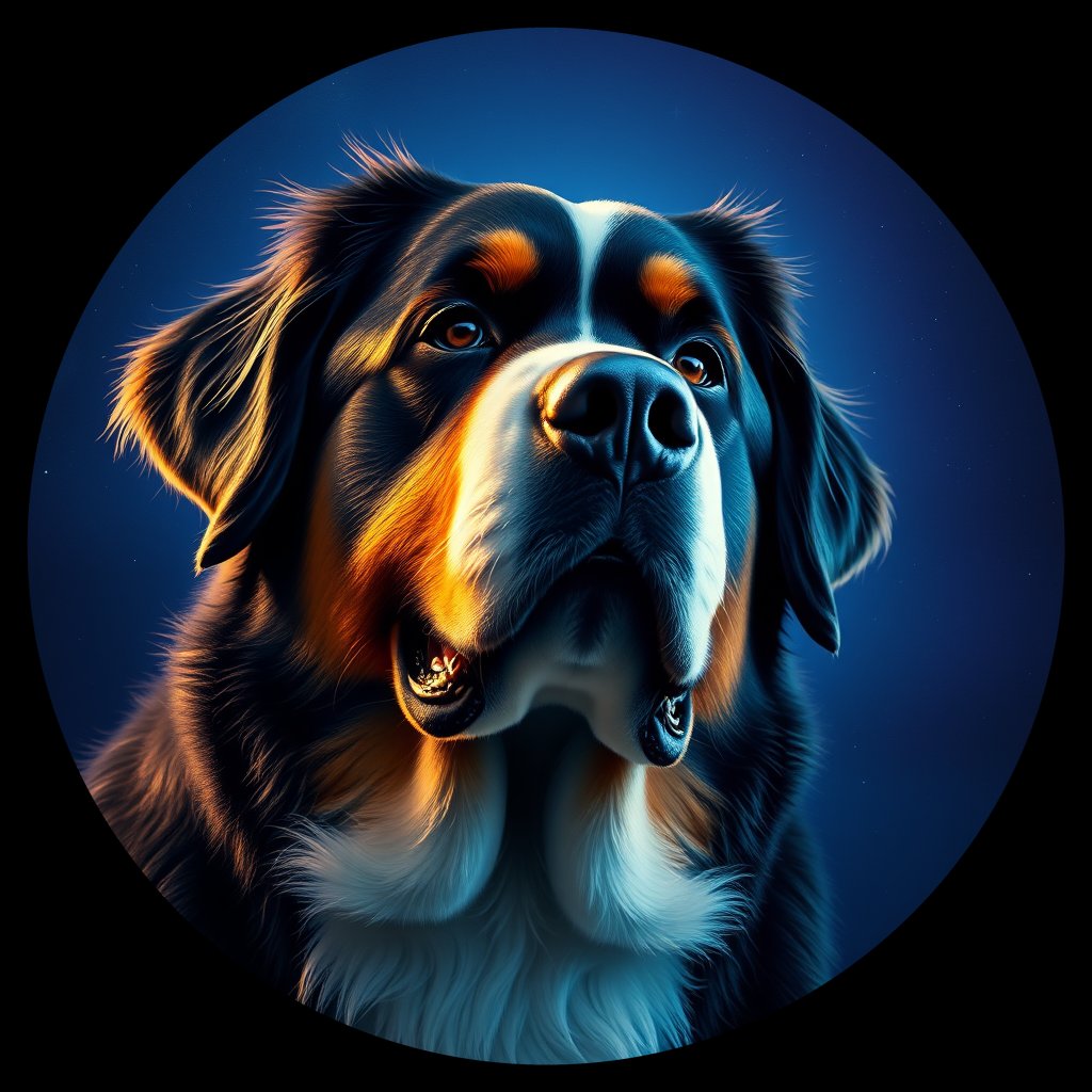 Cosmic medallion portrait of Bernese_Mountain_Dog_4168, a Bernese Mountain Dog