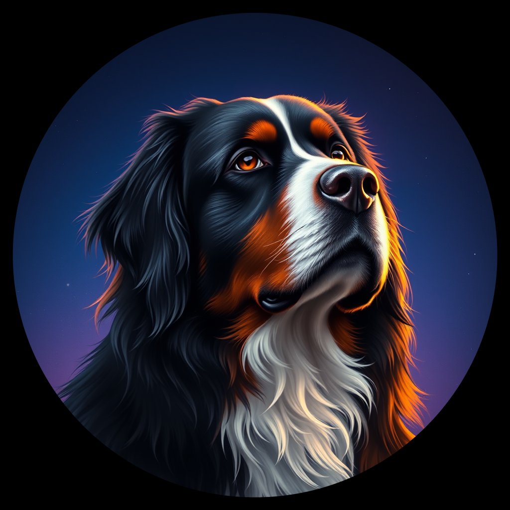 Cosmic medallion portrait of Bernese_Mountain_Dog_4234, a Bernese Mountain Dog