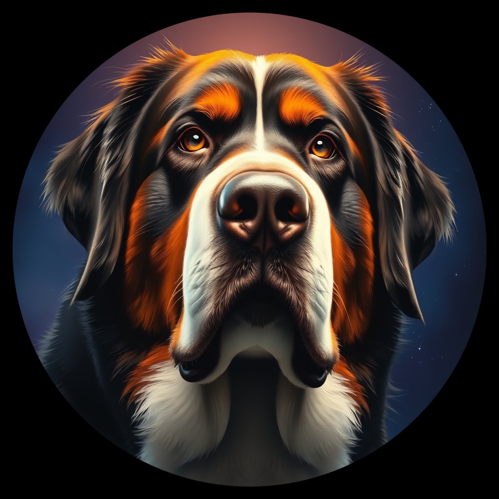 Cosmic medallion portrait of Bernese_Mountain_Dog_4237, a Bernese Mountain Dog