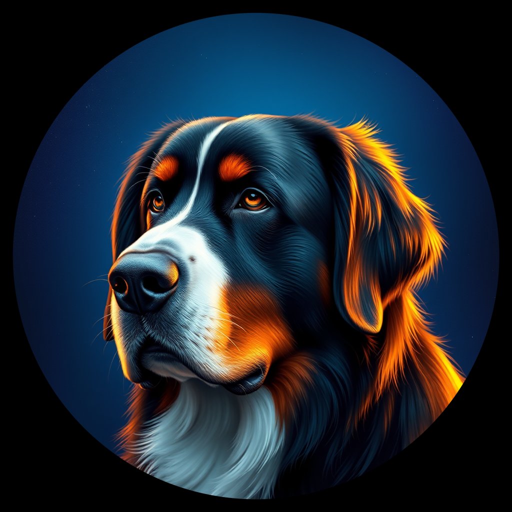 Cosmic medallion portrait of Bernese_Mountain_Dog_4286, a Bernese Mountain Dog