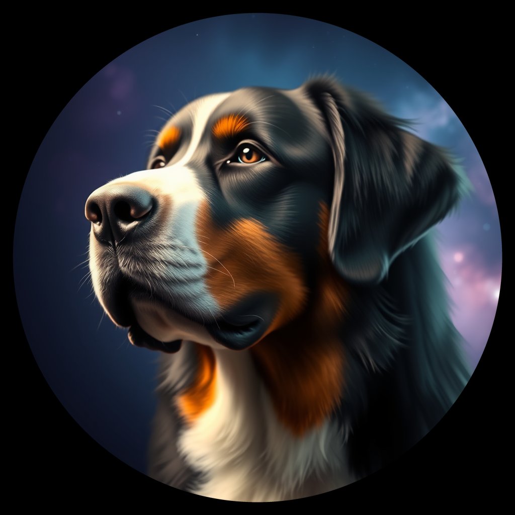 Cosmic medallion portrait of Bernese_Mountain_Dog_4308, a Bernese Mountain Dog