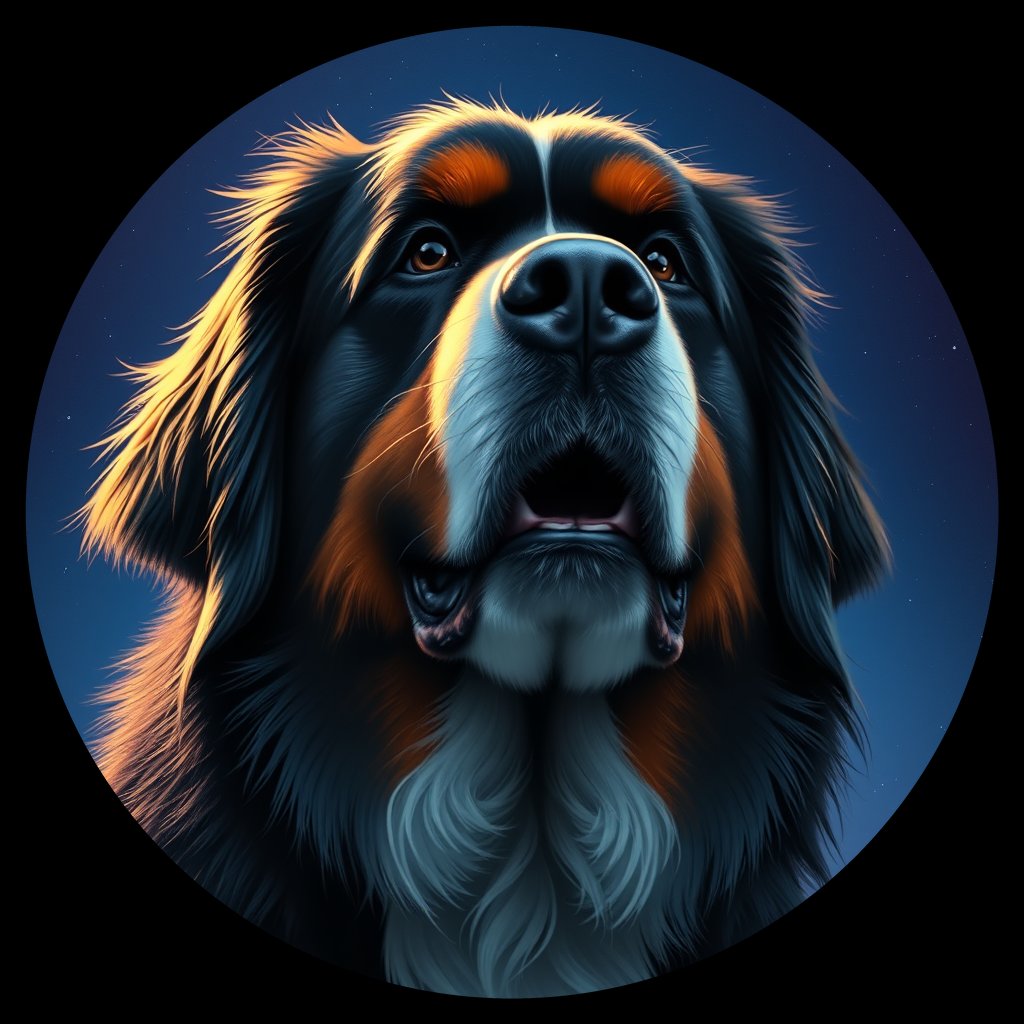 Cosmic medallion portrait of Bernese_Mountain_Dog_4330, a Bernese Mountain Dog