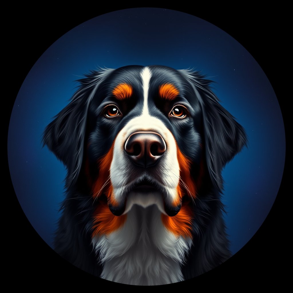 Cosmic medallion portrait of Bernese_Mountain_Dog_4333, a Bernese Mountain Dog