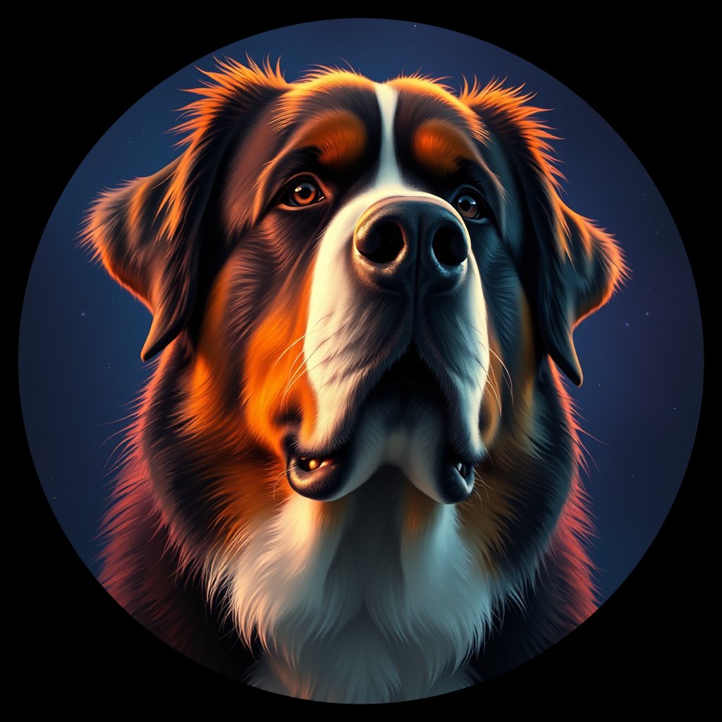 Cosmic medallion portrait of Bernese_Mountain_Dog_4354, a Bernese Mountain Dog