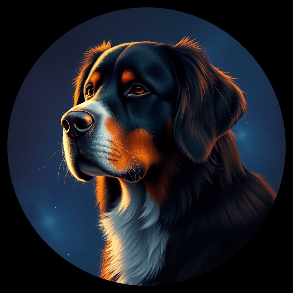 Cosmic medallion portrait of Bernese_Mountain_Dog_4361, a Bernese Mountain Dog