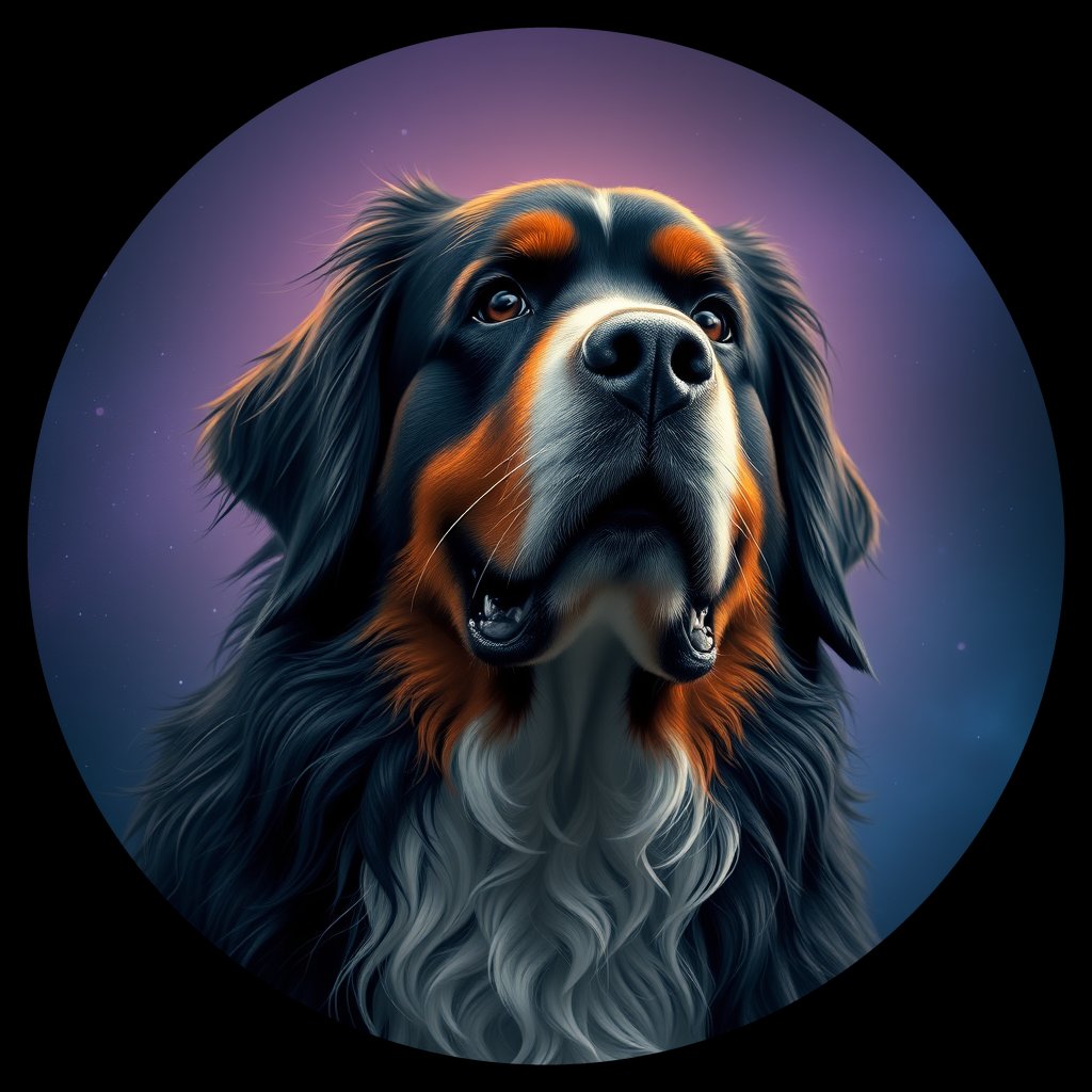 Cosmic medallion portrait of Bernese_Mountain_Dog_4386, a Bernese Mountain Dog