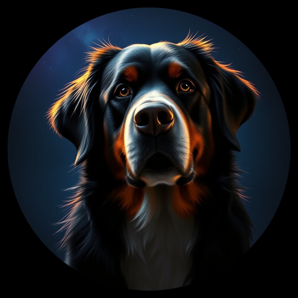 Cosmic medallion portrait of Bernese_Mountain_Dog_4414, a Bernese Mountain Dog