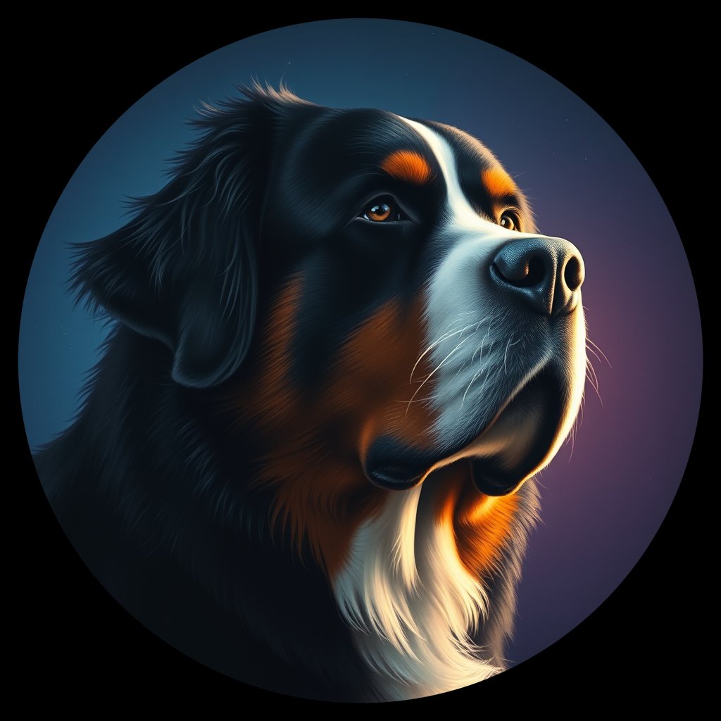 Cosmic medallion portrait of Bernese_Mountain_Dog_4416, a Bernese Mountain Dog