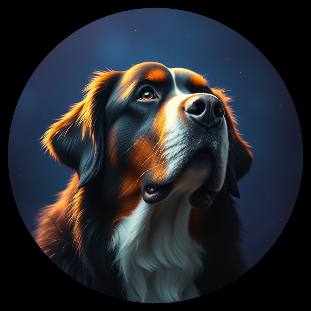 Cosmic medallion portrait of Bernese_Mountain_Dog_4422, a Bernese Mountain Dog