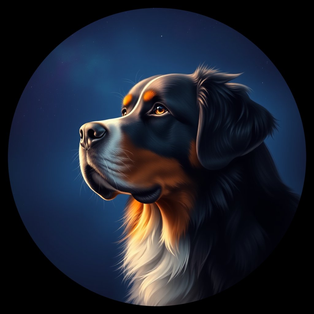 Cosmic medallion portrait of Bernese_Mountain_Dog_4428, a Bernese Mountain Dog