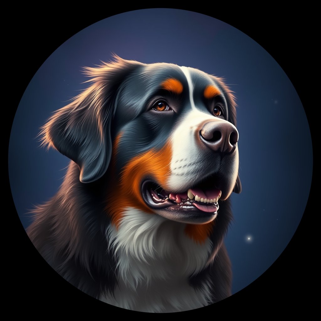 Cosmic medallion portrait of Bernese_Mountain_Dog_4457, a Bernese Mountain Dog
