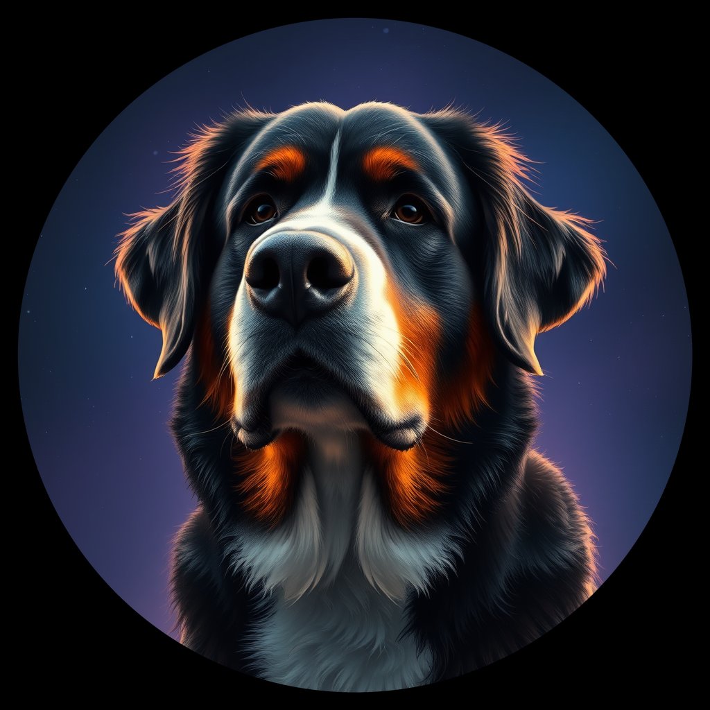 Cosmic medallion portrait of Bernese_Mountain_Dog_4478, a Bernese Mountain Dog