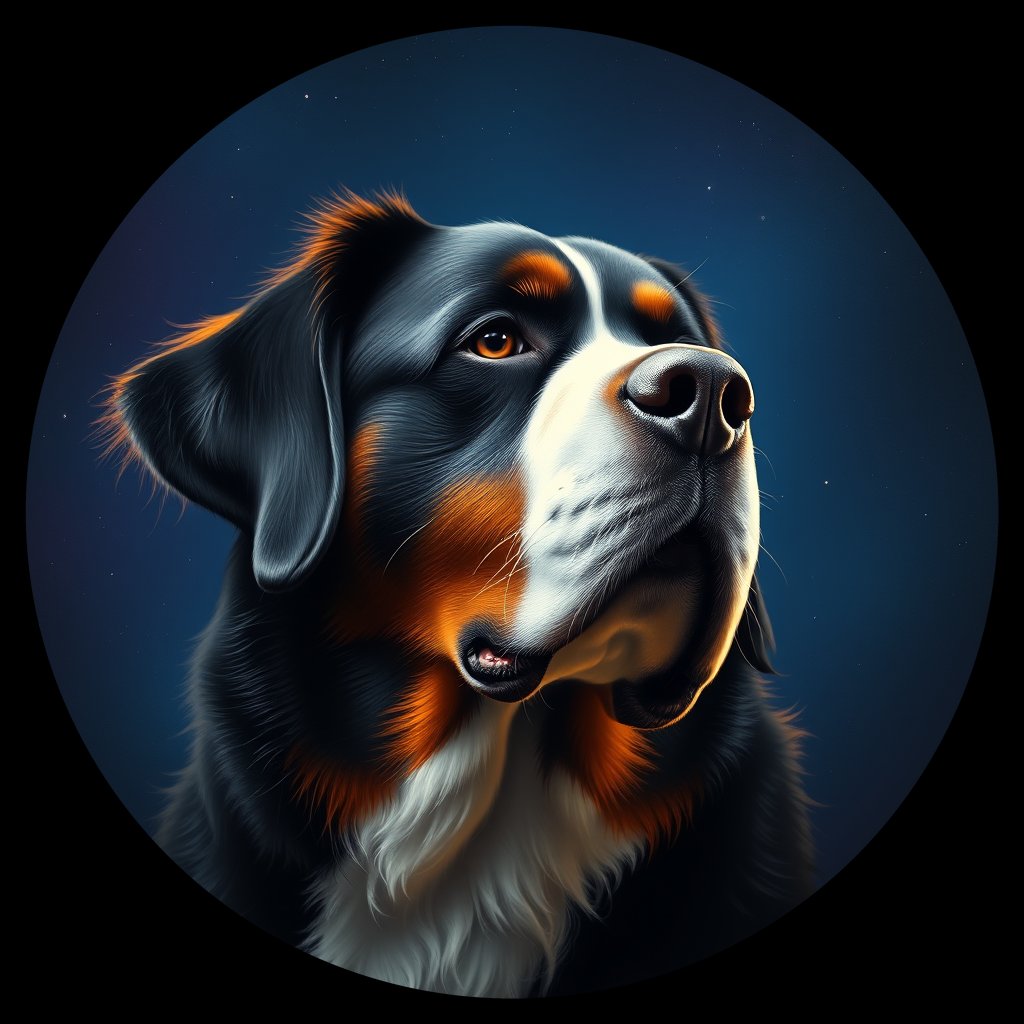 Cosmic medallion portrait of Bernese_Mountain_Dog_4480, a Bernese Mountain Dog