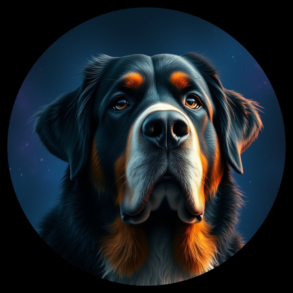 Cosmic medallion portrait of Bernese_Mountain_Dog_4507, a Bernese Mountain Dog
