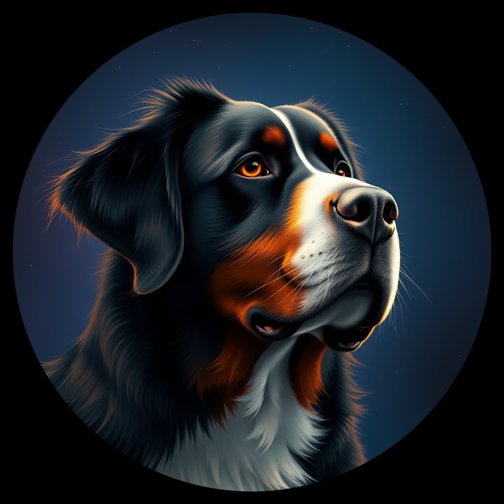 Cosmic medallion portrait of Bernese_Mountain_Dog_4513, a Bernese Mountain Dog