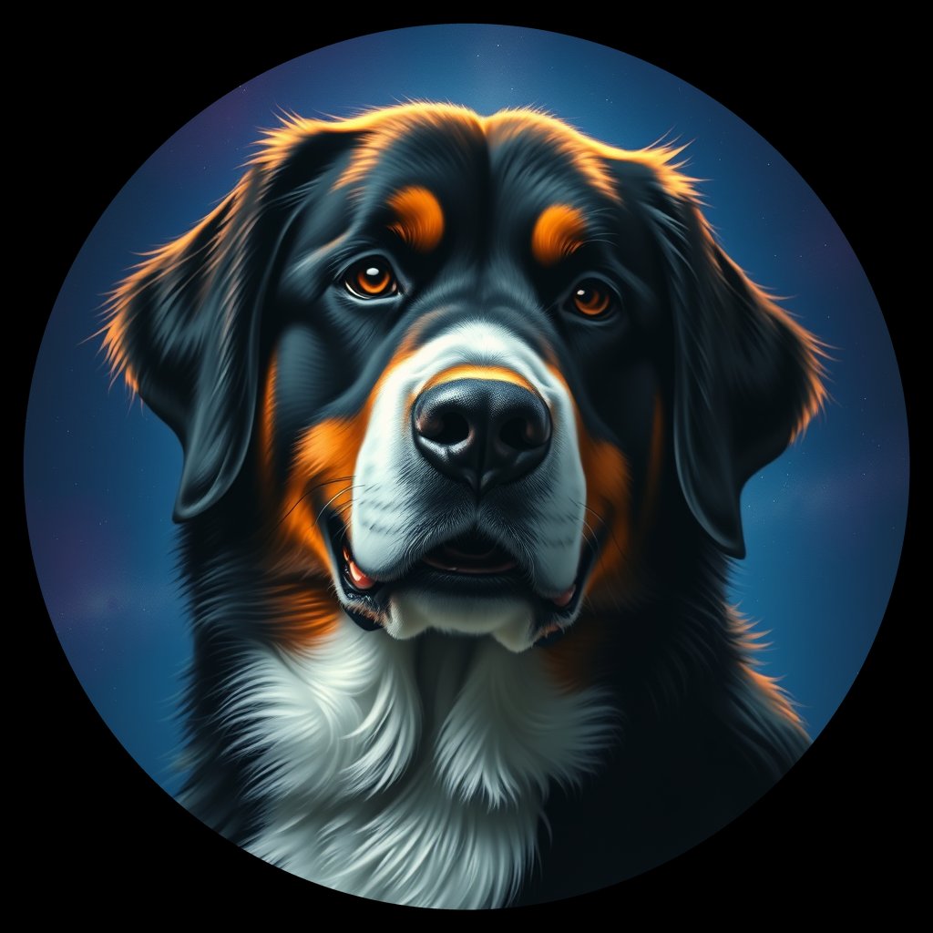 Cosmic medallion portrait of Bernese_Mountain_Dog_4563, a Bernese Mountain Dog