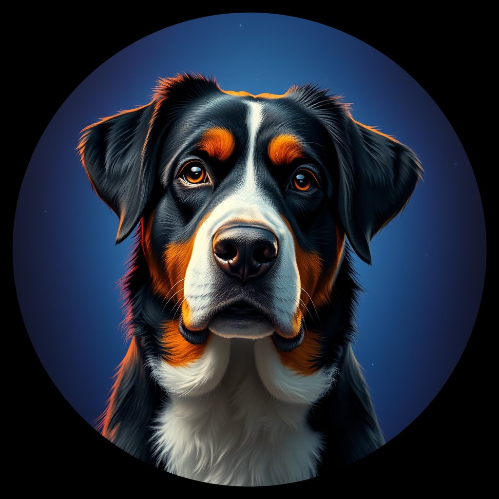 Cosmic medallion portrait of Bernese_Mountain_Dog_4569, a Bernese Mountain Dog