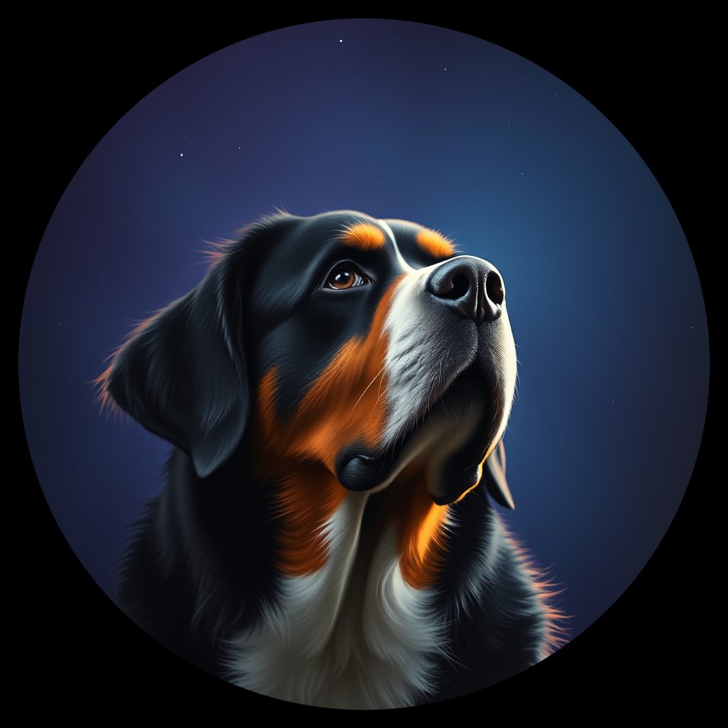 Cosmic medallion portrait of Bernese_Mountain_Dog_4715, a Bernese Mountain Dog